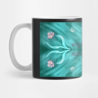 flower and hummingbird on aquamarine pattern Mug